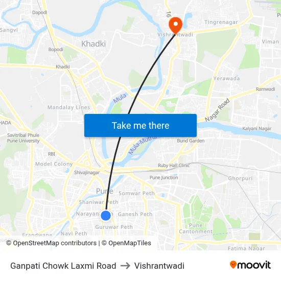 गणपति चौक लक्ष्मी रोड to विश्रांतवाडी map