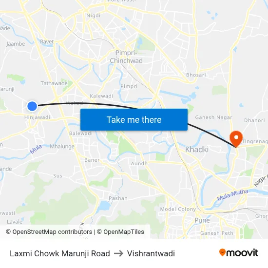 लक्ष्मी चौक मारुंजी रोड to विश्रांतवाडी map
