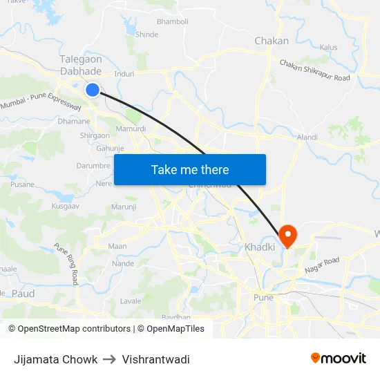 जिजामाता चौक to विश्रांतवाडी map