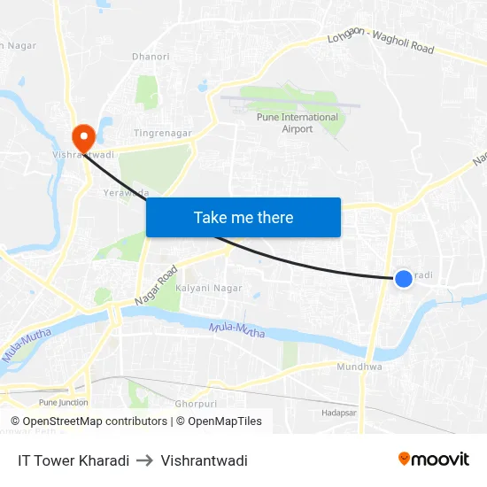 आईटी टॉवर खराडी to विश्रांतवाडी map
