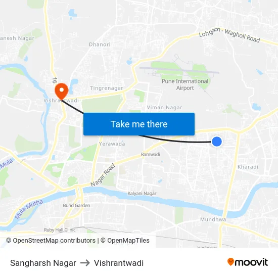 संघर्ष नगर to विश्रांतवाडी map