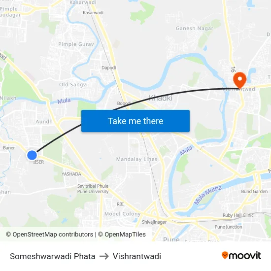 सोमेश्वरवाडी फाटा to विश्रांतवाडी map