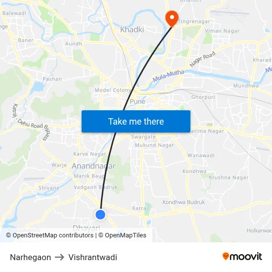 नरहेगाव to विश्रांतवाडी map