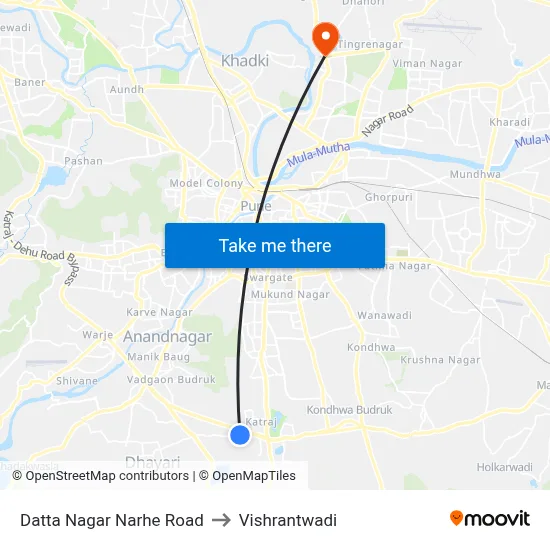 दत्त नगर नरहे रोड to विश्रांतवाडी map
