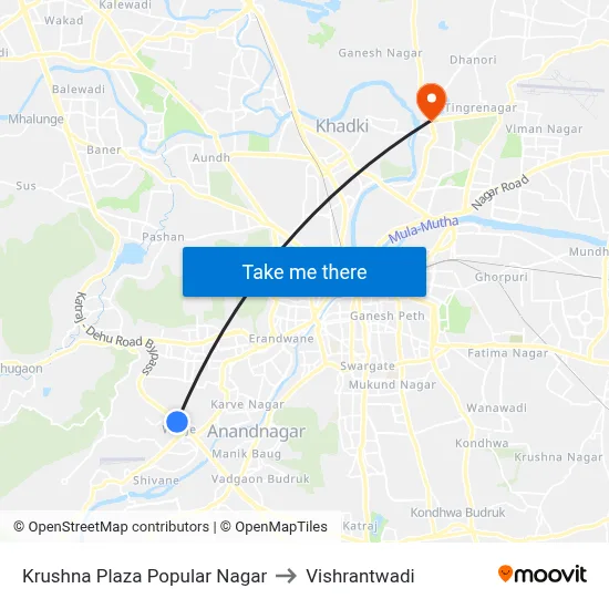 कृष्णा प्लाझा पॉप्युलर नगर to विश्रांतवाडी map