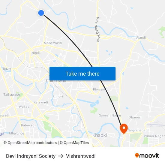 देवी इंद्रायणी सोसायटी to विश्रांतवाडी map