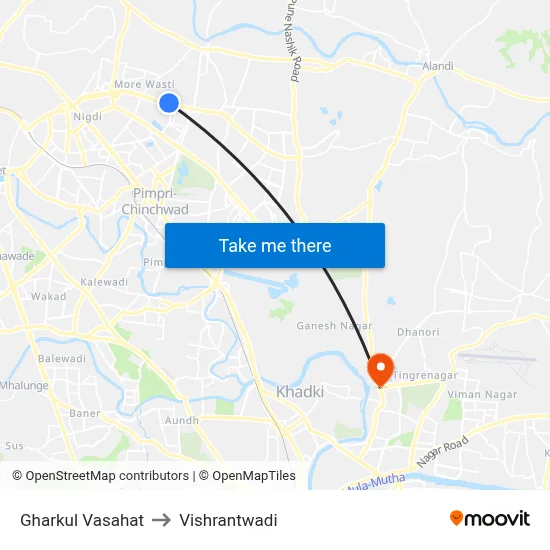 घरकुल वसाहत to विश्रांतवाडी map