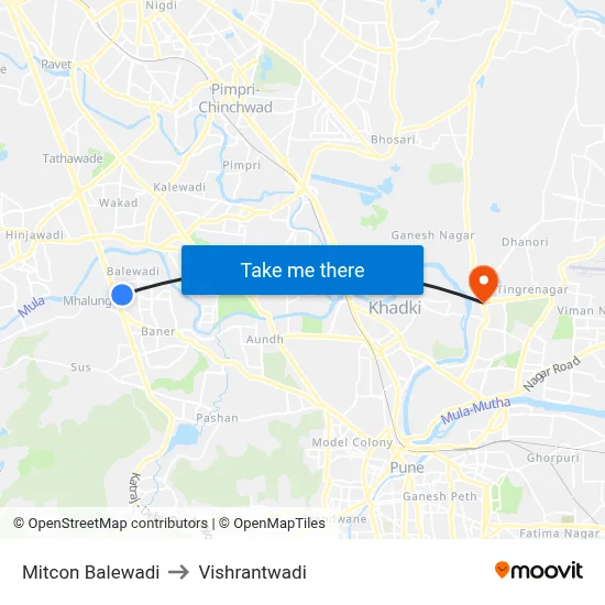मिटकॉन बालेवाड़ी to विश्रांतवाडी map