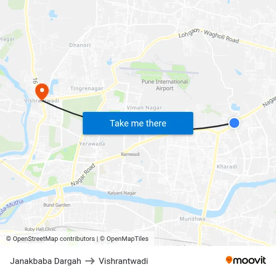 जानकबाबा दरगाह to विश्रांतवाडी map