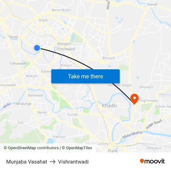 मुंजाबा वसाहत to विश्रांतवाडी map