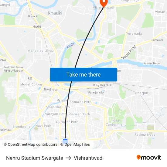 नेहरू स्टेडियम to विश्रांतवाडी map