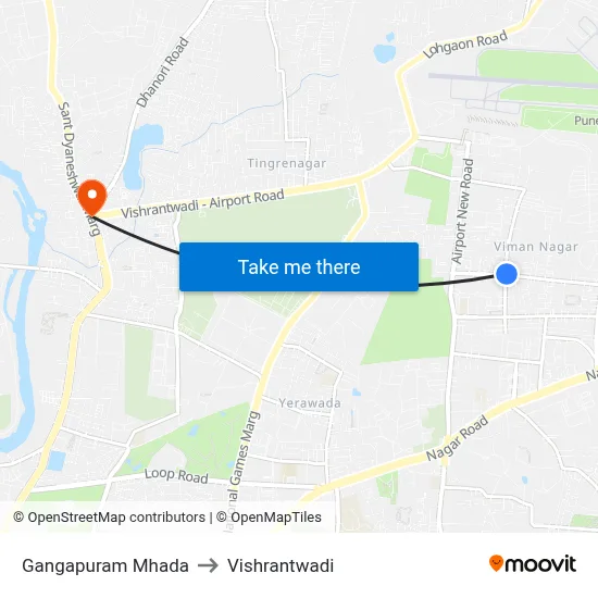 गंगापुरम म्हाडा to विश्रांतवाडी map