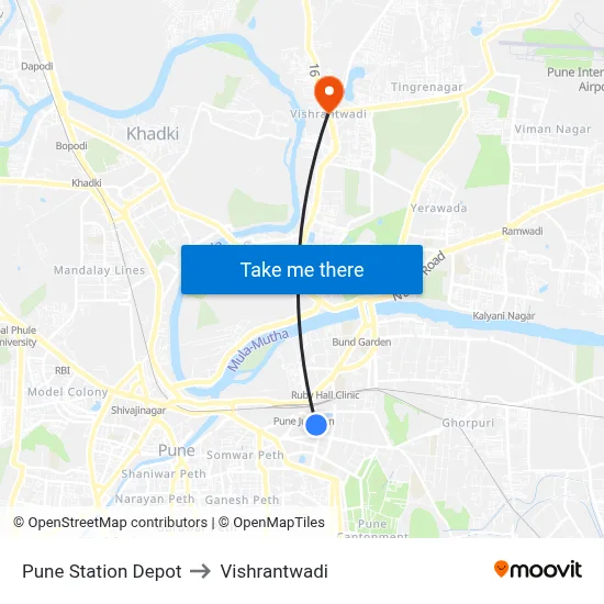 पुणे स्टेशन डेपो to विश्रांतवाडी map