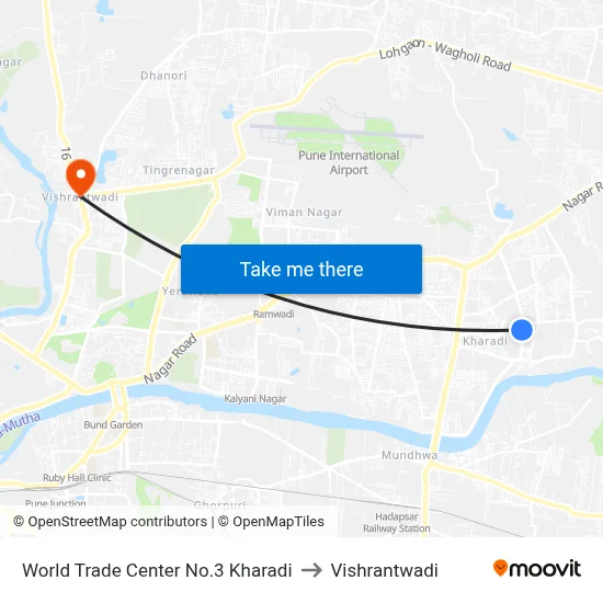 वर्ल्ड ट्रेड सेंटर नं.3 खराडी to विश्रांतवाडी map