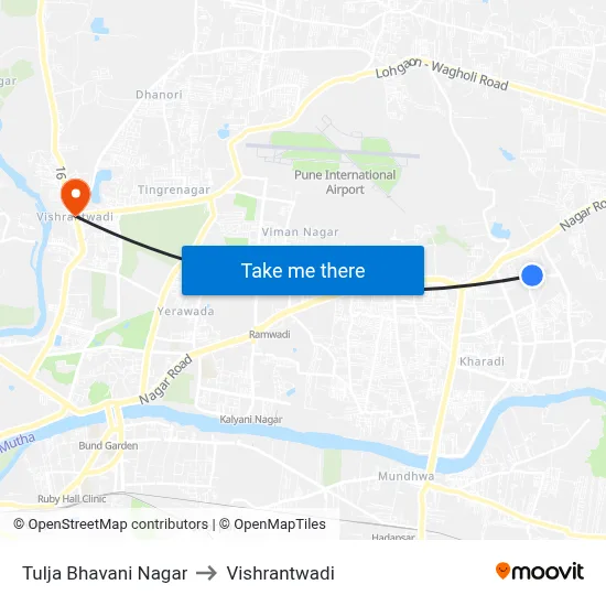तुळजा भवानी नगर to विश्रांतवाडी map