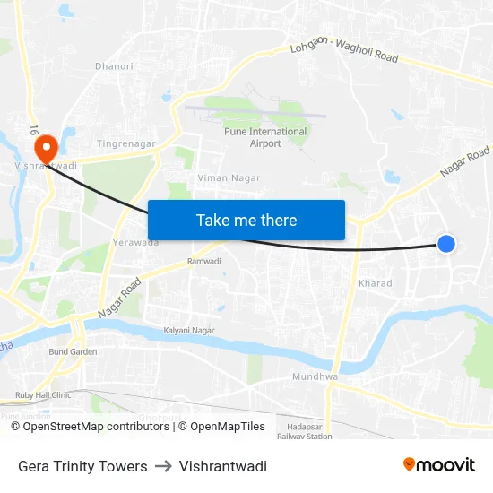 गेरा ट्रिनिटी टावर्स to विश्रांतवाडी map