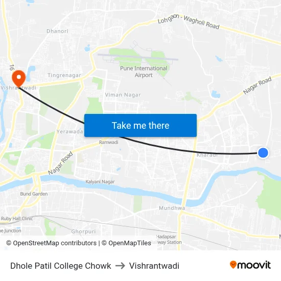 ढोले पाटील कॉलेज चौक to विश्रांतवाडी map