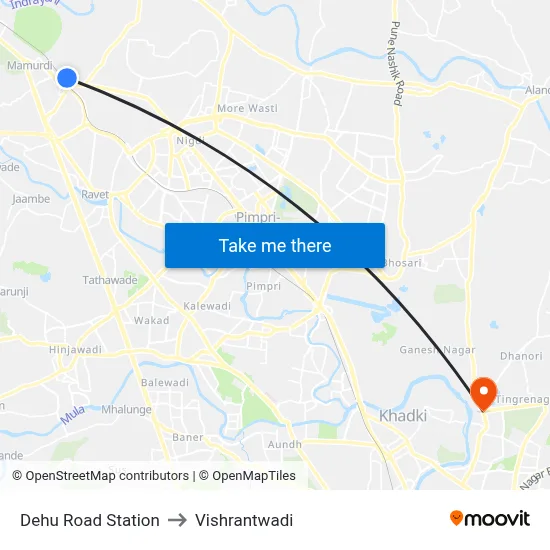 देहू रोड स्टेशन to विश्रांतवाडी map