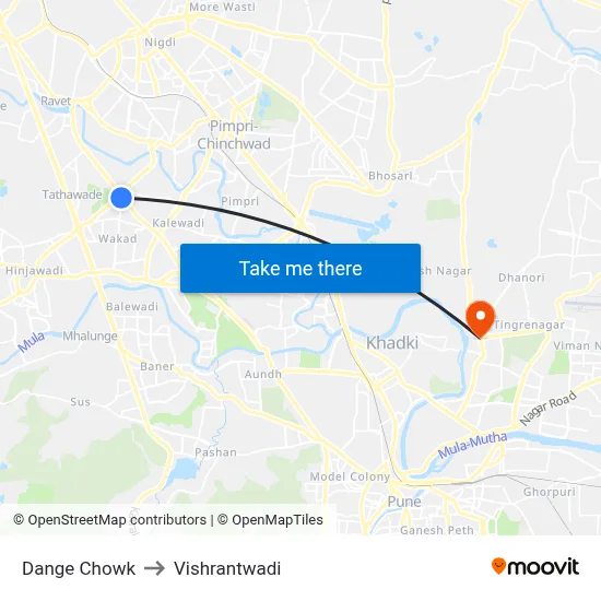 डांगे चौक to विश्रांतवाडी map