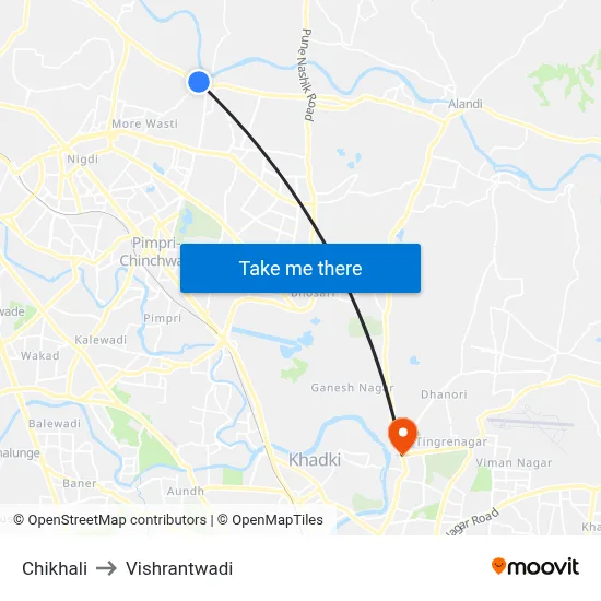 चिखली to विश्रांतवाडी map