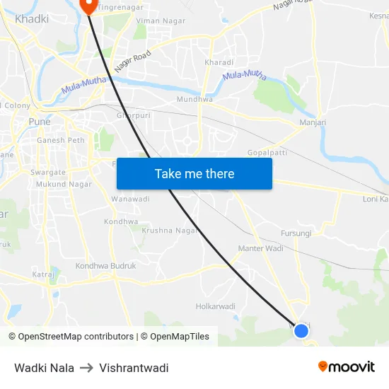 वाडकी नाला to विश्रांतवाडी map