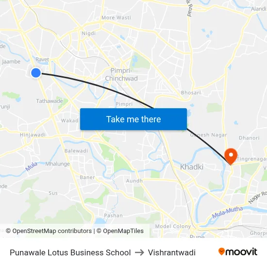 पुनावले लोटस बिजनेस स्कूल to विश्रांतवाडी map