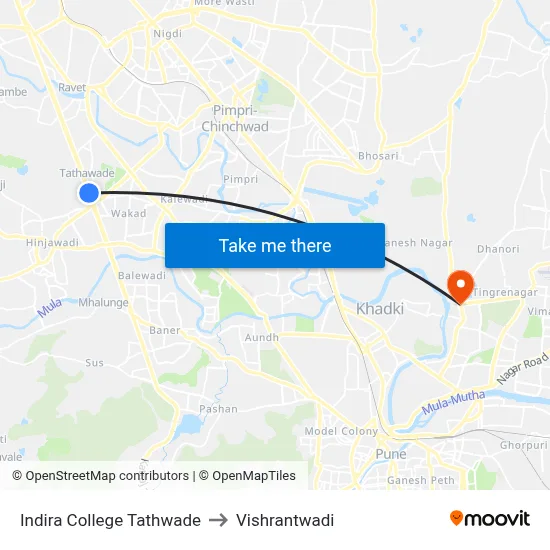 इंदिरा कॉलेज तथवडे to विश्रांतवाडी map