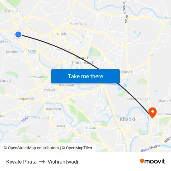 किवले फाटा to विश्रांतवाडी map