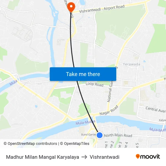 मधुर मिलन मंगल कार्यालय to विश्रांतवाडी map