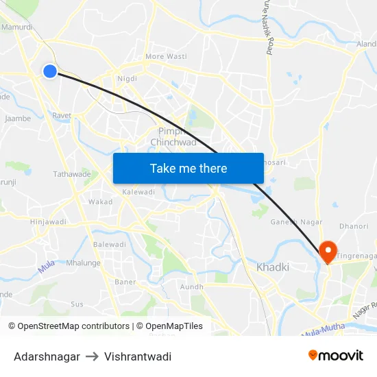 आदर्शनगर to विश्रांतवाडी map