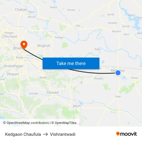 केडगाव चौफुला to विश्रांतवाडी map