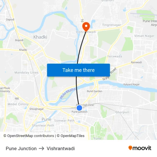 पुणे जंक्शन to विश्रांतवाडी map