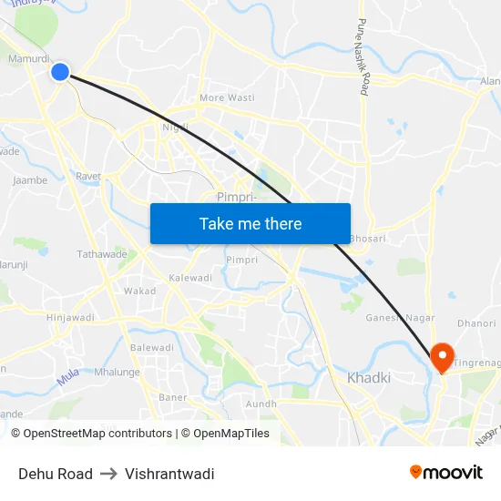 देहू रोड to विश्रांतवाडी map