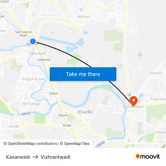 कसारवाड़ी to विश्रांतवाडी map