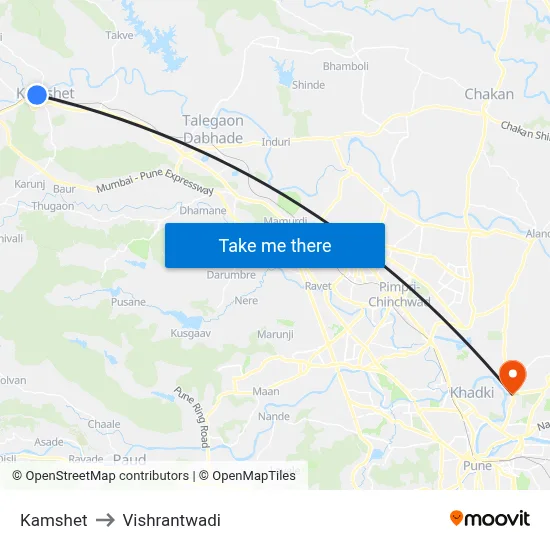 कामशेठ to विश्रांतवाडी map