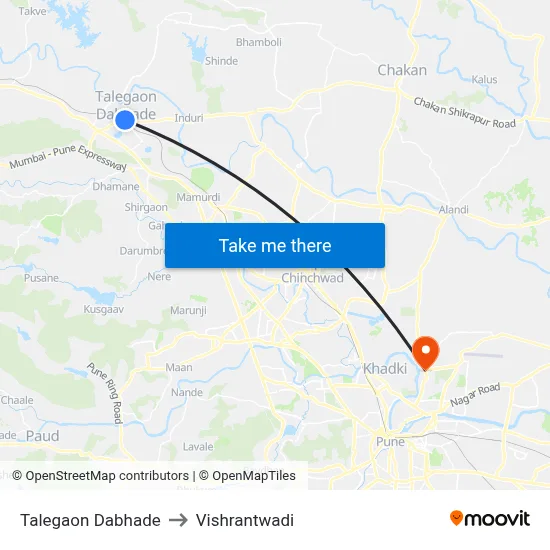 तालेगाव दाभाड़े to विश्रांतवाडी map