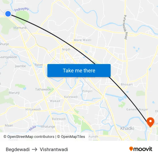 बेगडेवाडी to विश्रांतवाडी map