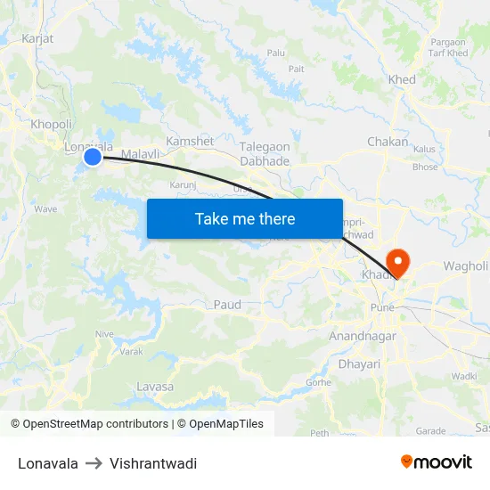 लोणावला to विश्रांतवाडी map