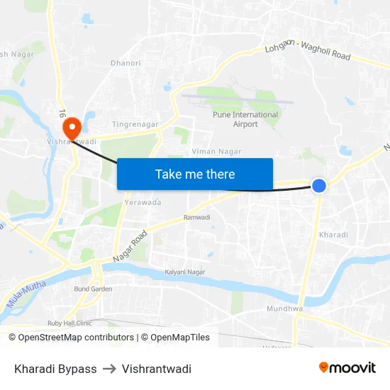 खराडी बाईपास to विश्रांतवाडी map