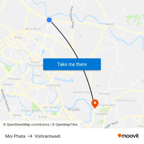 मोई फाटा to विश्रांतवाडी map