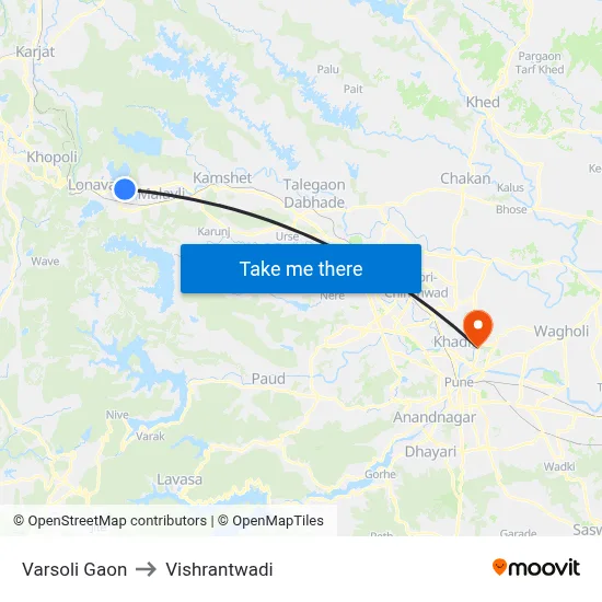 वरसोली गांव to विश्रांतवाडी map