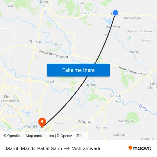 मारुति मंदिर पबल गाँव to विश्रांतवाडी map