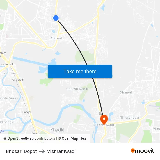 भोसाड़ी डिपो to विश्रांतवाडी map