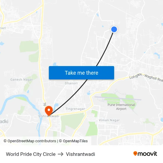 वर्ल्ड प्राइड सिटी सर्कल to विश्रांतवाडी map