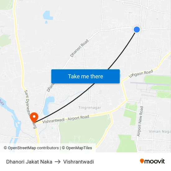 धनोरी जकात नाका to विश्रांतवाडी map