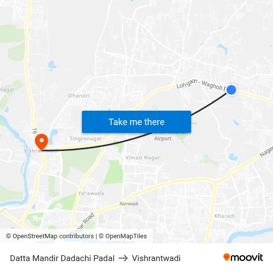 दत्त मंदिर दादाची पडळ to विश्रांतवाडी map