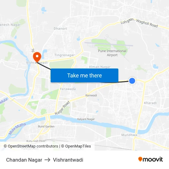 चंदन नगर to विश्रांतवाडी map