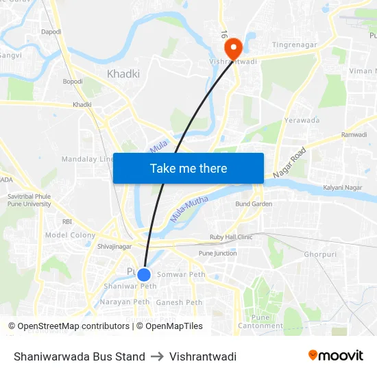 शनिवारवाडा बस स्टैंड to विश्रांतवाडी map