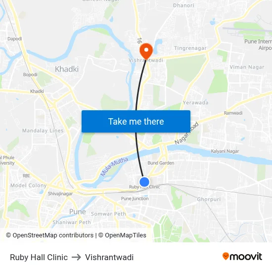 रूबी हॉल क्लीनिक to विश्रांतवाडी map
