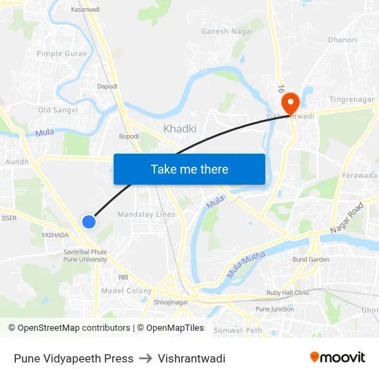 Pune Vidyapeeth Press to विश्रांतवाडी map